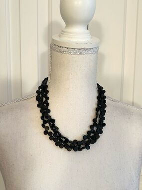Layered Beaded Necklace, Wood, Matte Black